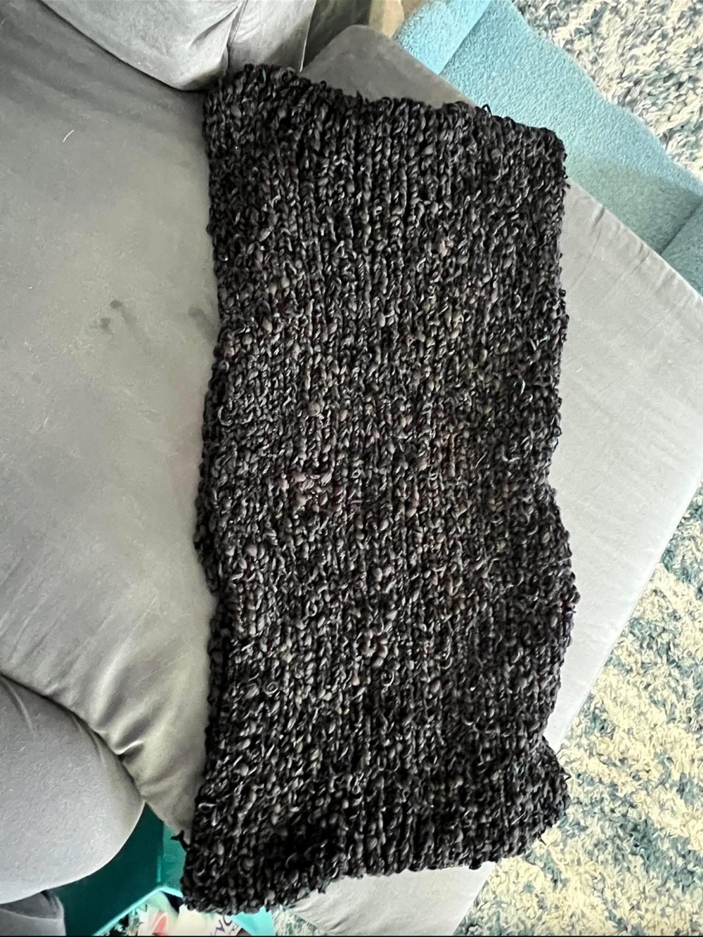 Chunky Handknit Black /Blue Scarf